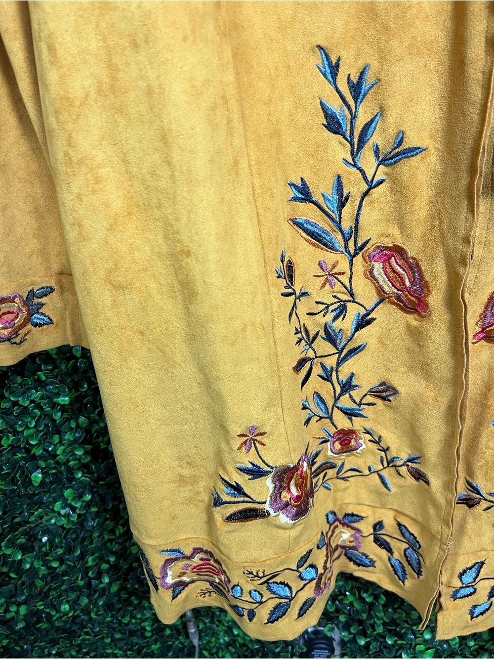 CURATIONS | Faux Suede Embroidered Open Front Jacket - Picture 4 of 9